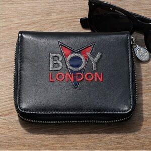 BOY London Black Leather Zip Wallet | Eagle Logo | Streetwear Y2K